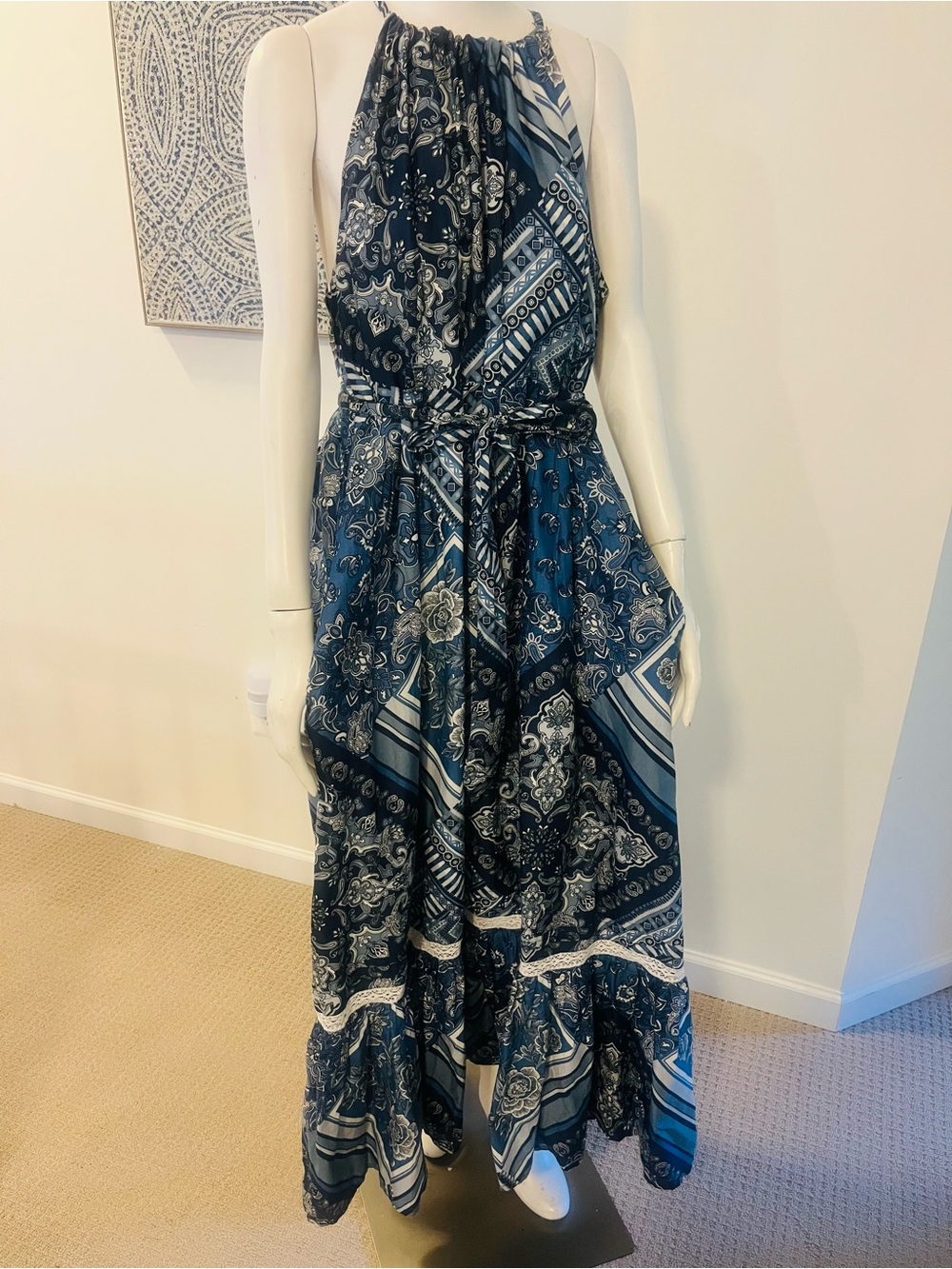 Lucky Brand Navy Paisley Halter Maxi Dress